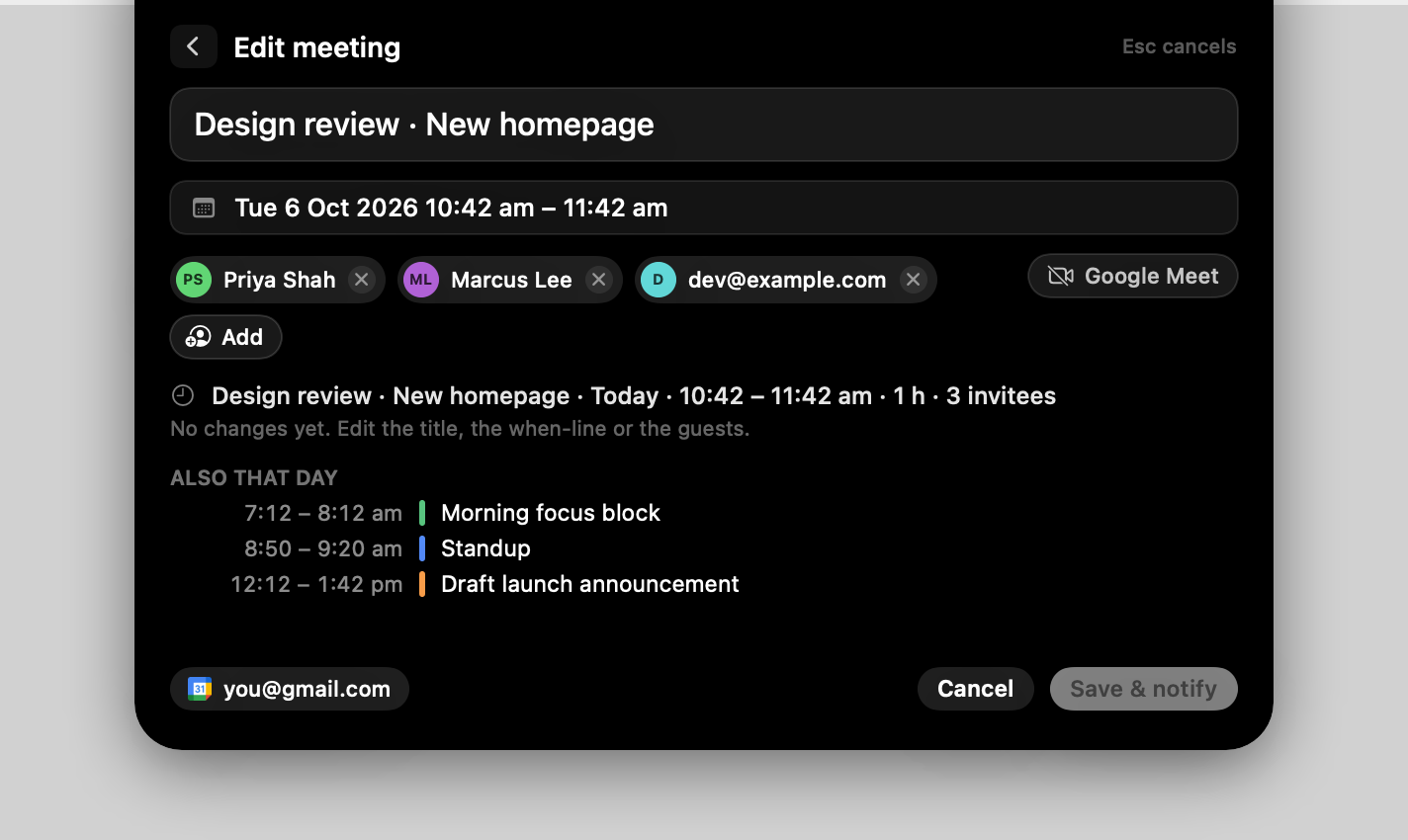 Editing a meeting from the notch